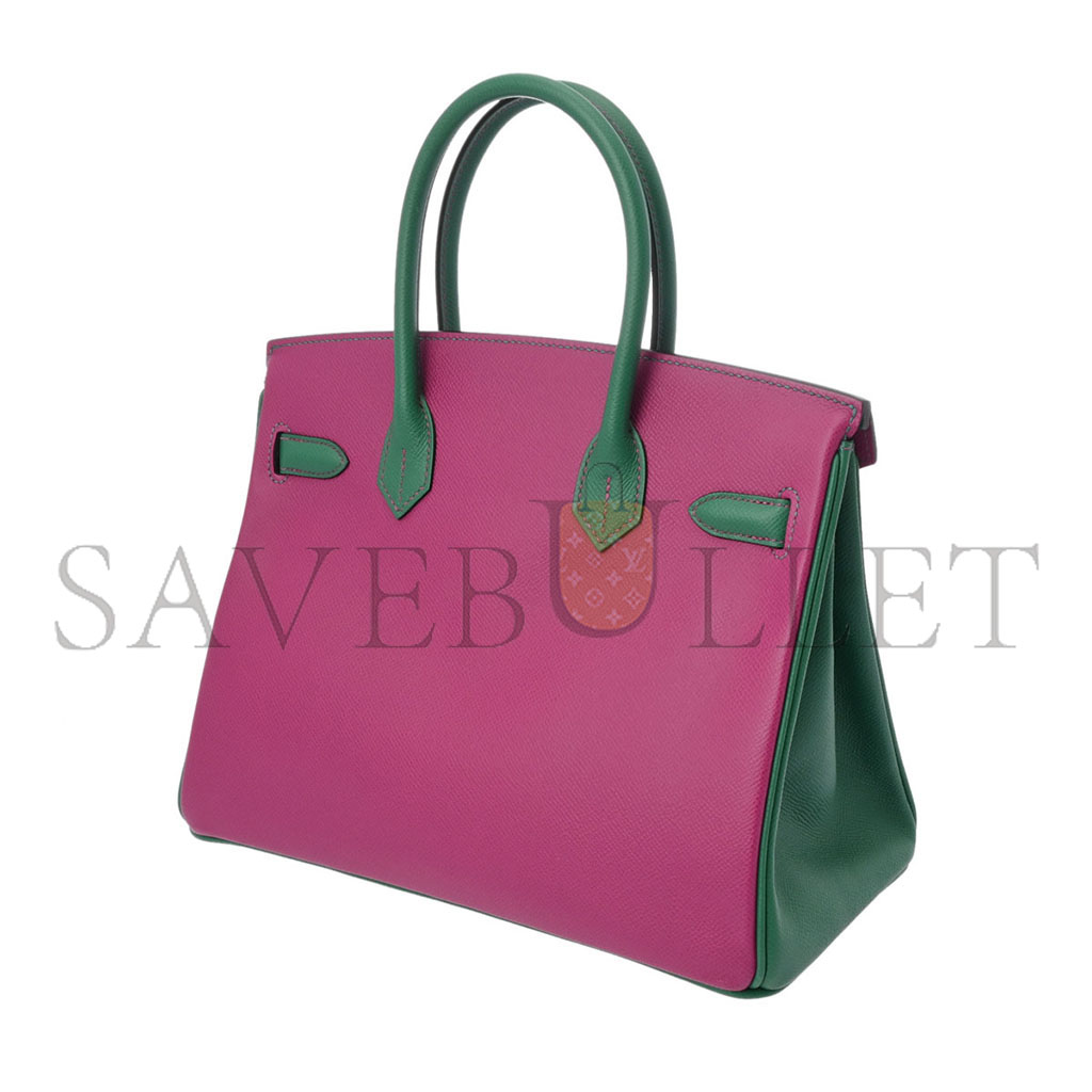 HERMÈS BIRKIN 30 EPSOM ROSE PURPLE WITH VELVET GREEN GOLD BUCKLE 618740 (30*23*15cm)